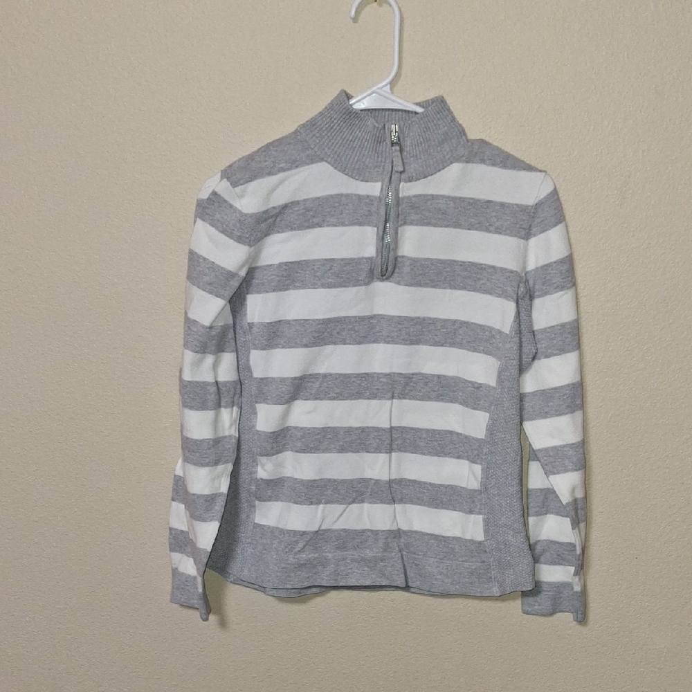Croft & Barrow Gray and White Striped Turtleneck Sweater